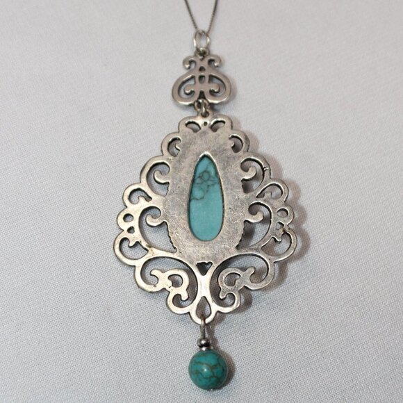 Silver and Turquoise Pendant on a Sterling Silver Necklace - Picture 8 of 14